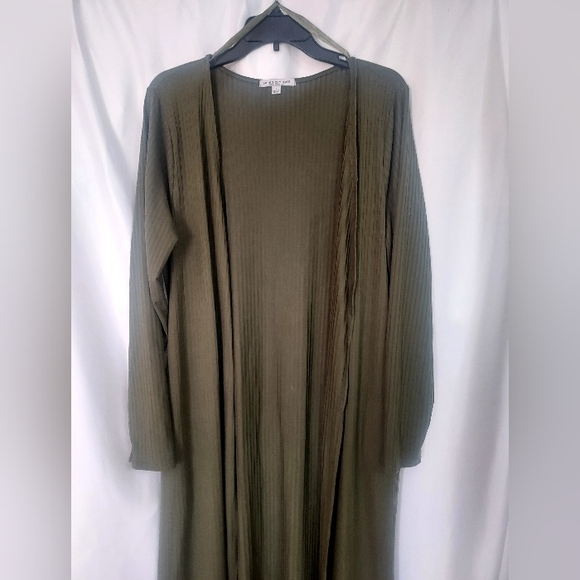 Green Envelope Fall Trendy Dark Green Duster Long Ribbed Long Cardigan. Size L - Picture 1 of 8